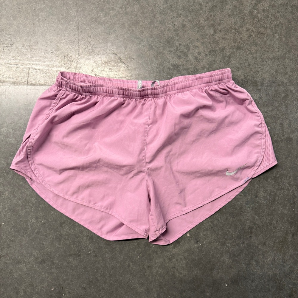 Nike Dri-FIT Running Shorts Womens Large Pink Mesh Trim Back Zip Pocket 4445